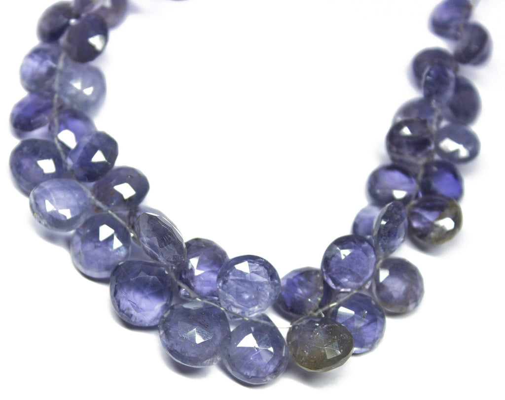 144cts, 7 inch, Natural Iolite Faceted Heart Shape Briolette Beads, Iolite Beads, 8-12mm - Jalvi & Co.