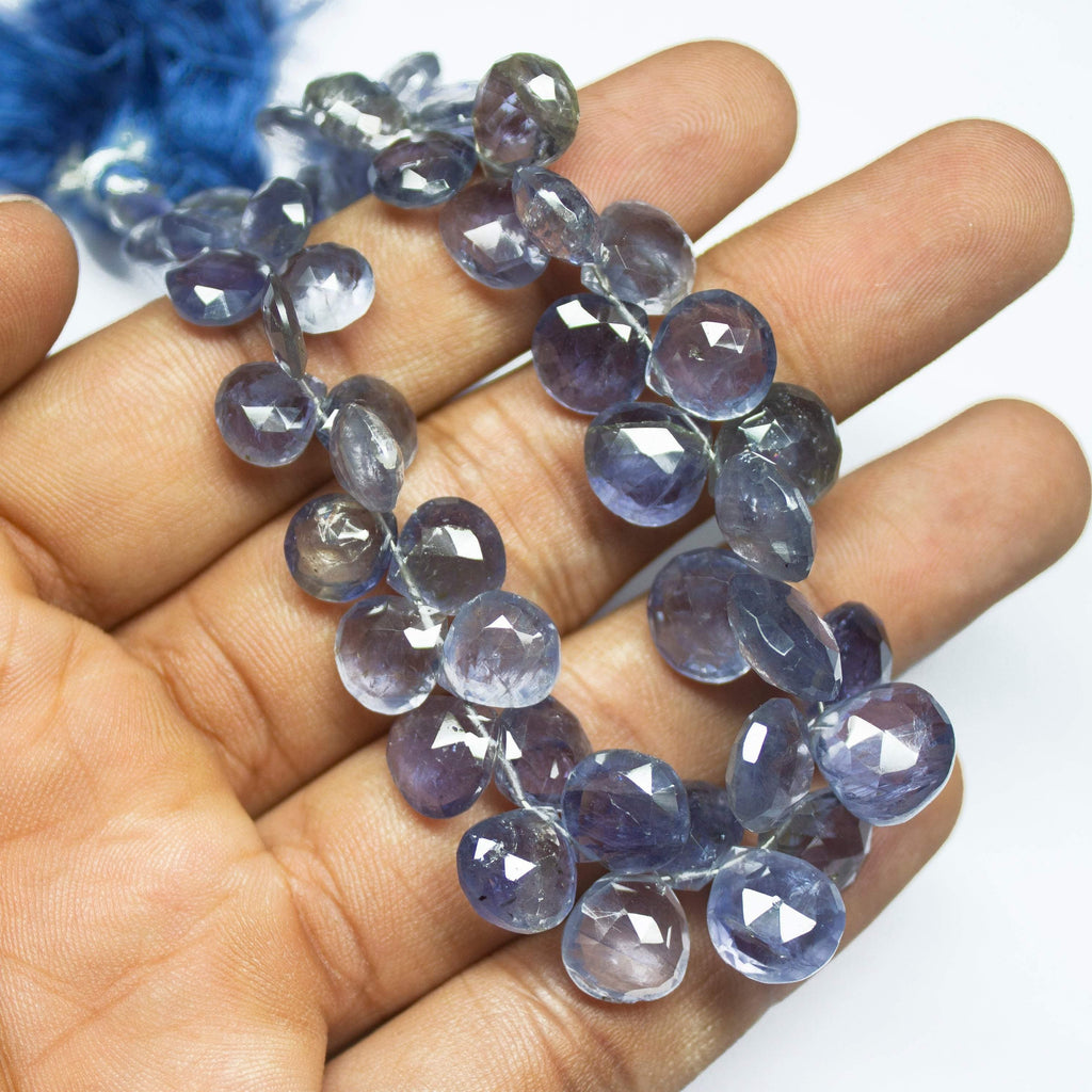 144cts, 7 inch, Natural Iolite Faceted Heart Shape Briolette Beads, Iolite Beads, 8-12mm - Jalvi & Co.