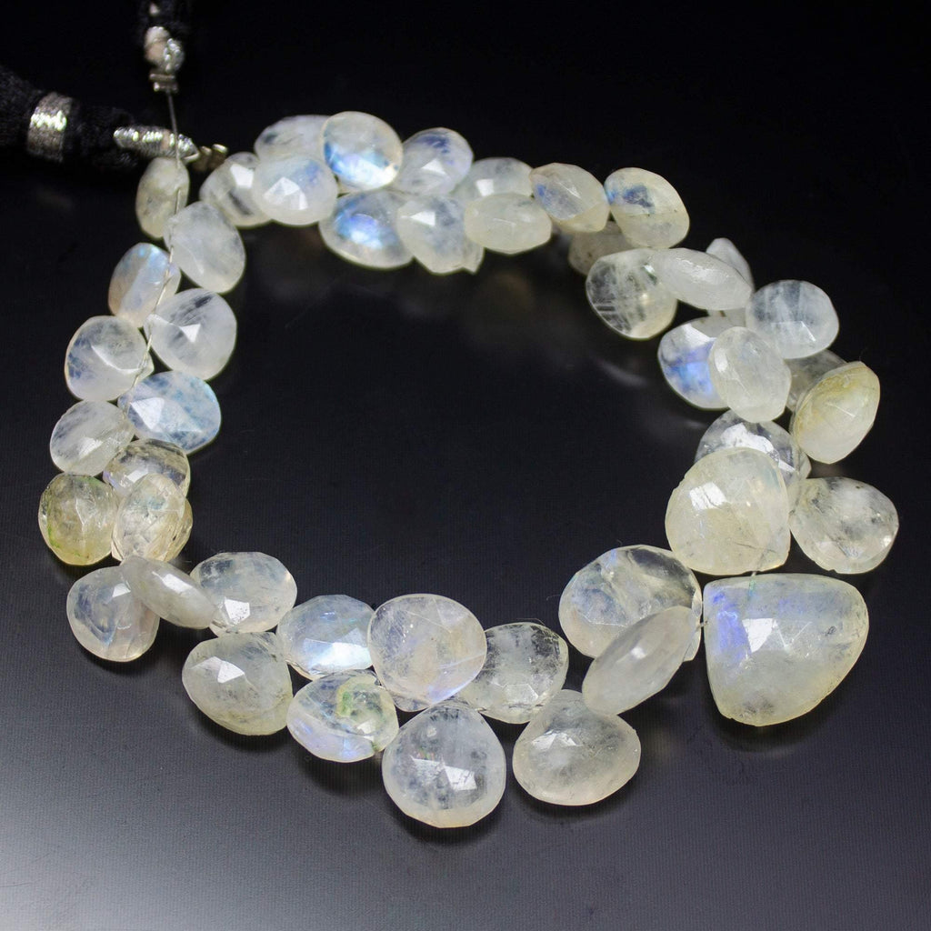 149 carats, 8 inches, 8-17mm, Rainbow Moonstone Faceted Heart Drop Briolettes Loose Gemstone Beads, Moonstone Beads - Jalvi & Co.