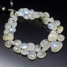 Load image into Gallery viewer, 149 carats, 8 inches, 8-17mm, Rainbow Moonstone Faceted Heart Drop Briolettes Loose Gemstone Beads, Moonstone Beads - Jalvi &amp; Co.