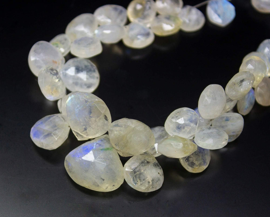 149 carats, 8 inches, 8-17mm, Rainbow Moonstone Faceted Heart Drop Briolettes Loose Gemstone Beads, Moonstone Beads - Jalvi & Co.