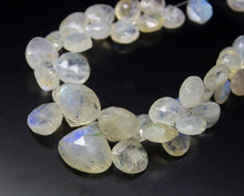 Load image into Gallery viewer, 149 carats, 8 inches, 8-17mm, Rainbow Moonstone Faceted Heart Drop Briolettes Loose Gemstone Beads, Moonstone Beads - Jalvi &amp; Co.