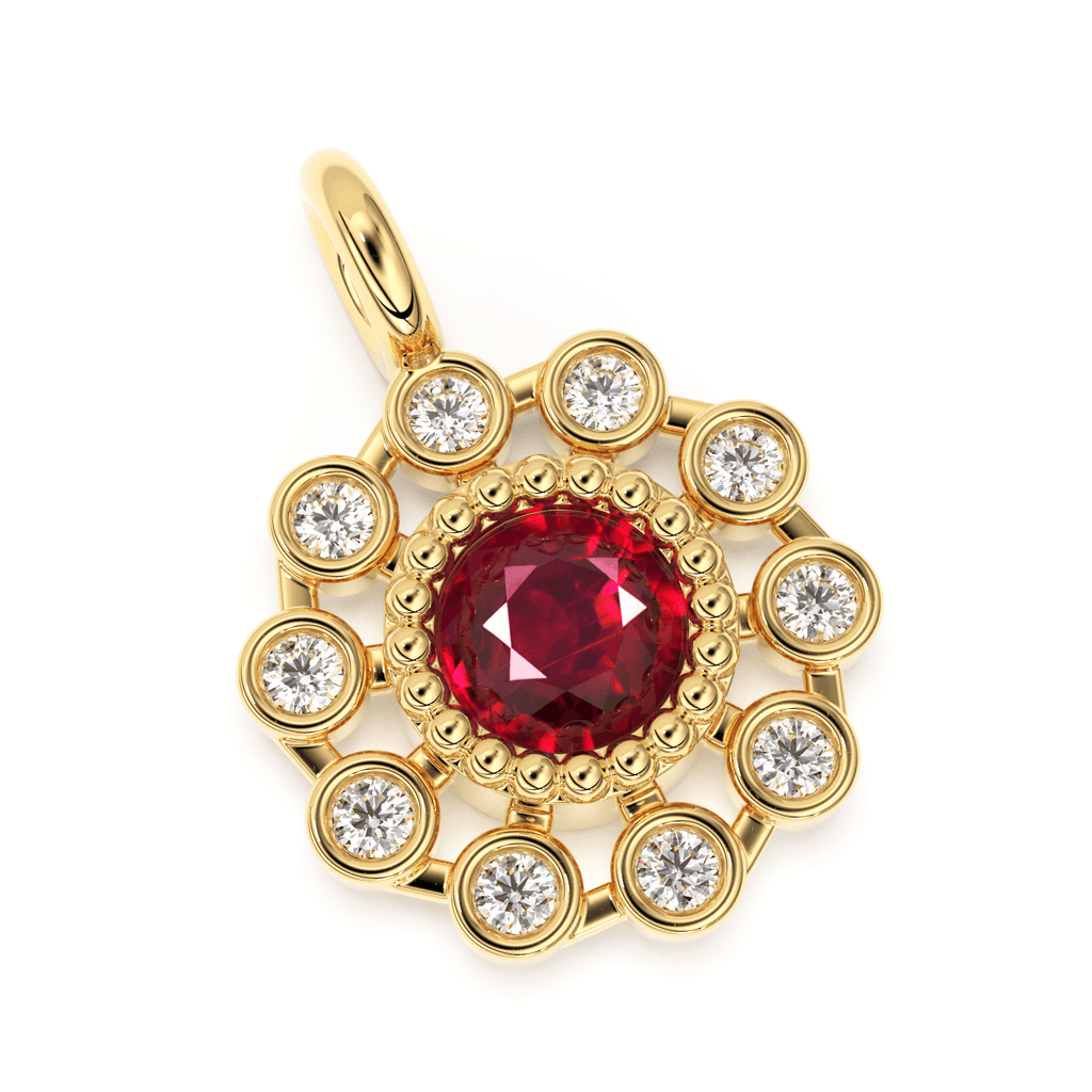 14k 18k Brilliant Round Ruby & Genuine Diamond Solid Gold Charm Pendant - Jalvi & Co.