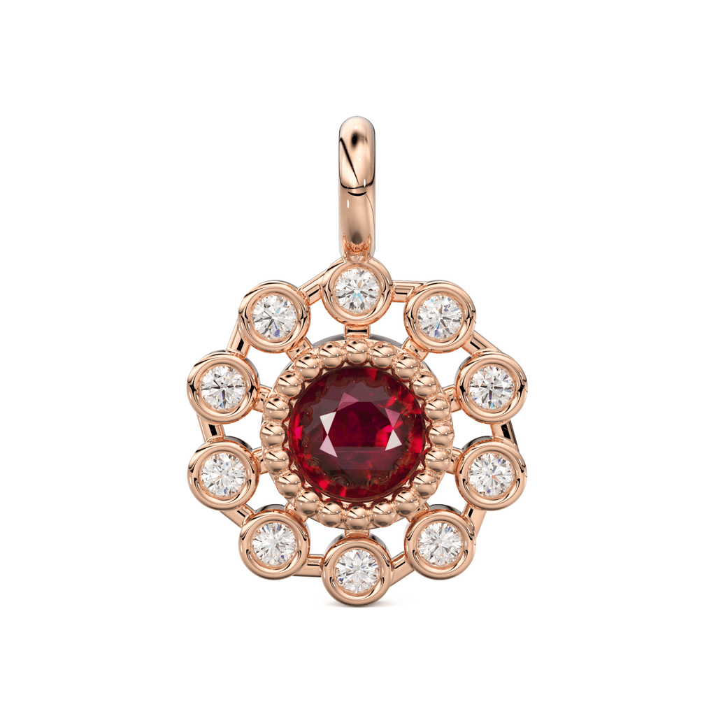 14k 18k Brilliant Round Ruby & Genuine Diamond Solid Gold Charm Pendant - Jalvi & Co.