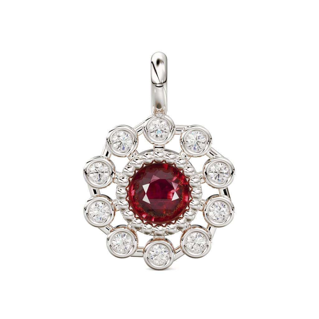 14k 18k Brilliant Round Ruby & Genuine Diamond Solid Gold Charm Pendant - Jalvi & Co.