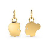 14k 18k Couple Face Cutout Solid Gold and Diamonds Charm Pendant / Diamond Face Pendant / 13mm