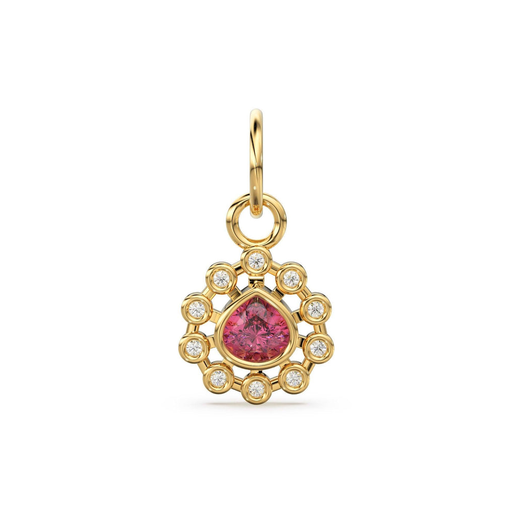 14k 18k Solid Gold Brilliant Heart Rhodolite Garnet & Genuine Diamond Solid Gold Charm Pendant / Garnet Pendant / Garnet Charm - Jalvi & Co.