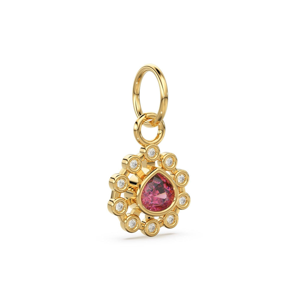 14k 18k Solid Gold Brilliant Heart Rhodolite Garnet & Genuine Diamond Solid Gold Charm Pendant / Garnet Pendant / Garnet Charm - Jalvi & Co.