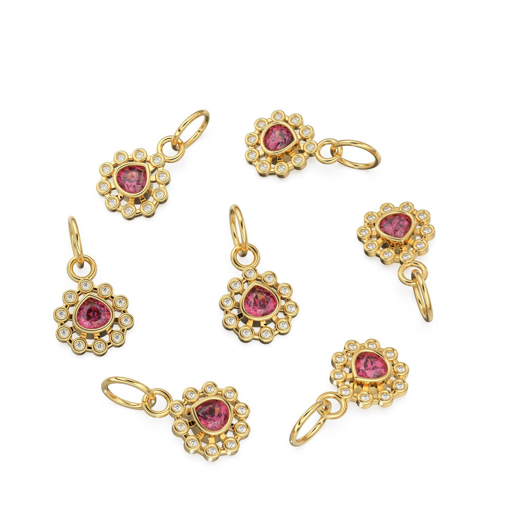 14k 18k Solid Gold Brilliant Heart Rhodolite Garnet & Genuine Diamond Solid Gold Charm Pendant / Garnet Pendant / Garnet Charm - Jalvi & Co.