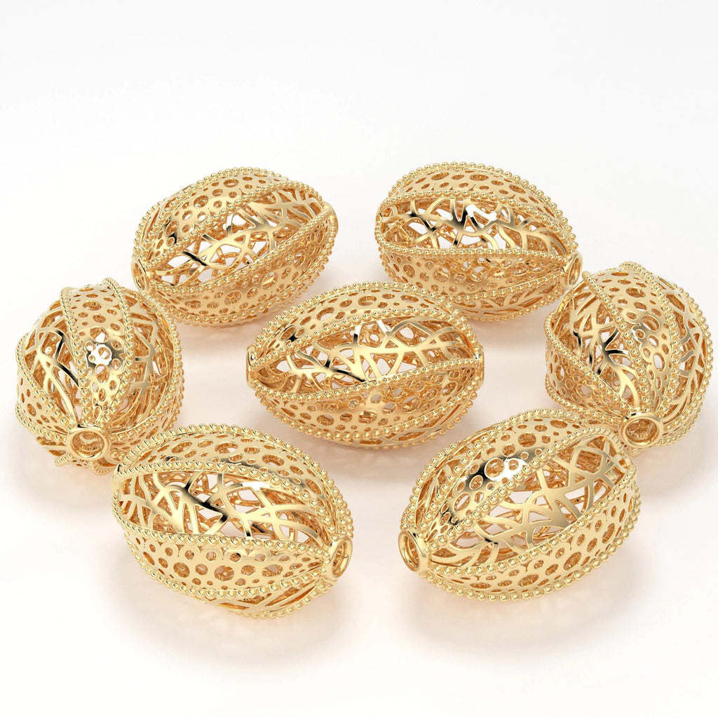 14k 18k Solid Gold Handmade Designer Egg Shaped Spacer Gold Bead Finding 12,13,16mm - Jalvi & Co.