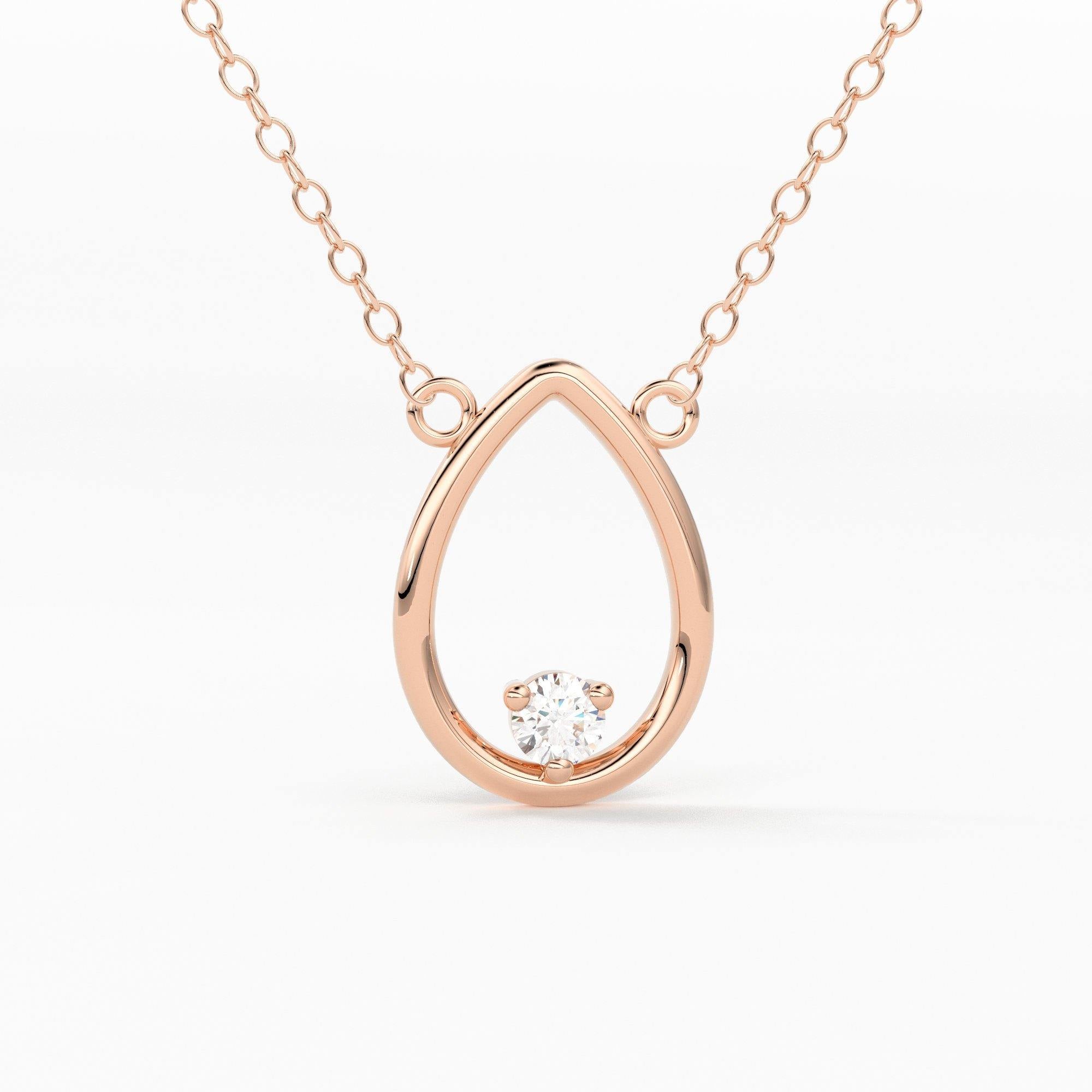 14k Gold Diamond Necklace Open Pear Floating Diamond Necklace