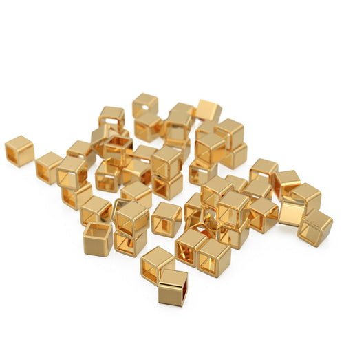 14k & 18K Solid Gold Square Beads Supported Charm. Gold Charm Findings Part, Bead Cap Part in 14k 18K Gold, Bead Caps Spacers End Cap DIY - Jalvi & Co.