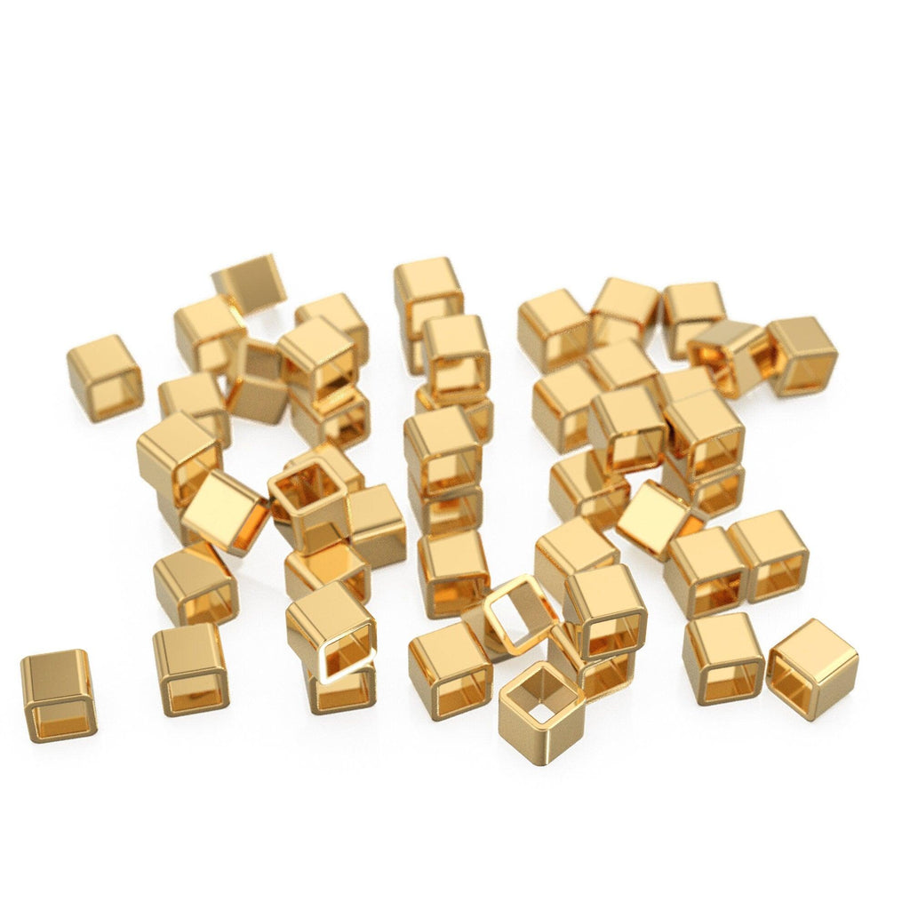 14k & 18K Solid Gold Square Beads Supported Charm. Gold Charm Findings Part, Bead Cap Part in 14k 18K Gold, Bead Caps Spacers End Cap DIY - Jalvi & Co.