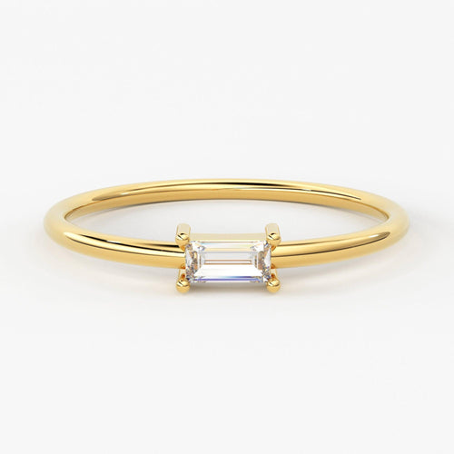 14k Baguette Diamond Ring / Baguette Diamond Solitaire Ring / 0.11ctw Baguette Engagement Ring / Stacking Ring / Memorial Day Sale - Jalvi & Co.