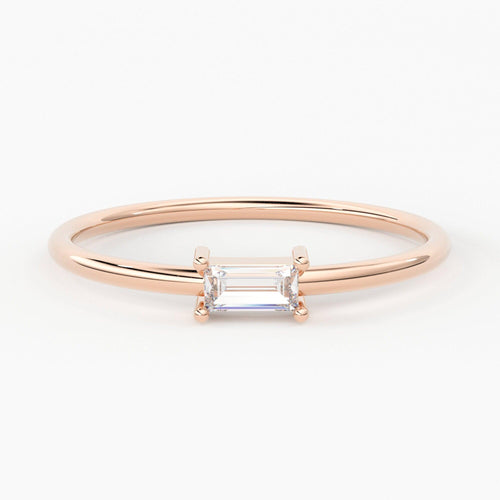 14k Baguette Diamond Ring / Baguette Diamond Solitaire Ring / 0.11ctw Baguette Engagement Ring / Stacking Ring / Memorial Day Sale - Jalvi & Co.