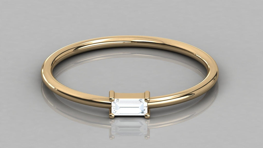 14k Baguette Diamond Ring / Baguette Diamond Solitaire Ring / 0.11ctw Baguette Engagement Ring / Stacking Ring / Memorial Day Sale - Jalvi & Co.