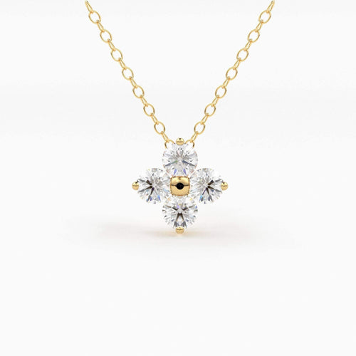 14k Diamond Clover Necklace / Diamond Necklace / Diamond Cluster Necklace / Unique Diamond Layering Necklace / Minimalist Tiny Charm Pendant - Jalvi & Co.