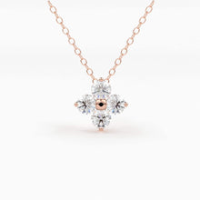 Load image into Gallery viewer, 14k Diamond Clover Necklace / Diamond Necklace / Diamond Cluster Necklace / Unique Diamond Layering Necklace / Minimalist Tiny Charm Pendant - Jalvi &amp; Co.
