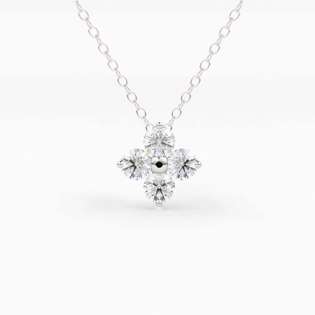 14k Diamond Clover Necklace / Diamond Necklace / Diamond Cluster Necklace / Unique Diamond Layering Necklace / Minimalist Tiny Charm Pendant - Jalvi & Co.