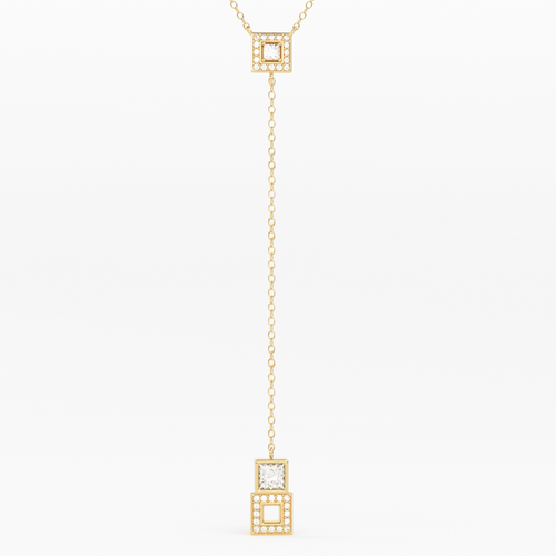 14k Diamond Lariat Necklace / Diamond Y Necklace / Solid Gold Pave Necklace / Layering Necklace / Mosaic Diamond Pendant - Jalvi & Co.