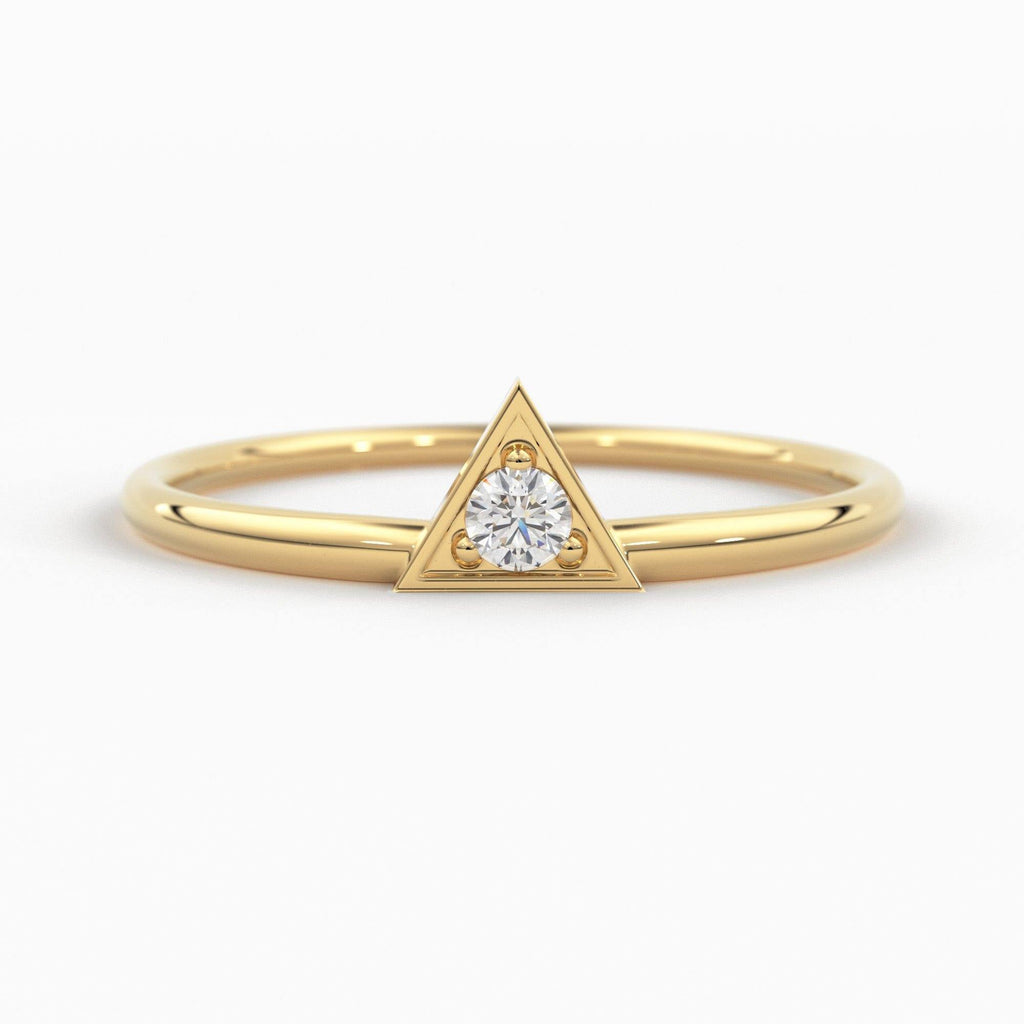 14K Diamond Triangle Ring / Chevron V Ring / Solitaire Ring / Solid Gold Minimal Jewelry / Stacking Ring / Wedding Band Gift for her - Jalvi & Co.