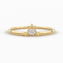 Load image into Gallery viewer, 14K Diamond Triangle Ring / Chevron V Ring / Solitaire Ring / Solid Gold Minimal Jewelry / Stacking Ring / Wedding Band Gift for her - Jalvi &amp; Co.