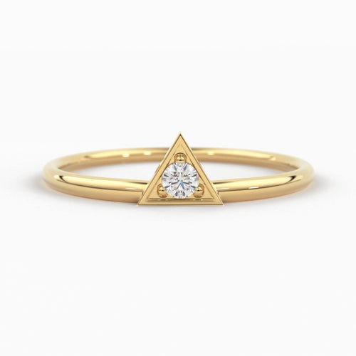 14K Diamond Triangle Ring / Chevron V Ring / Solitaire Ring / Solid Gold Minimal Jewelry / Stacking Ring / Wedding Band Gift for her - Jalvi & Co.