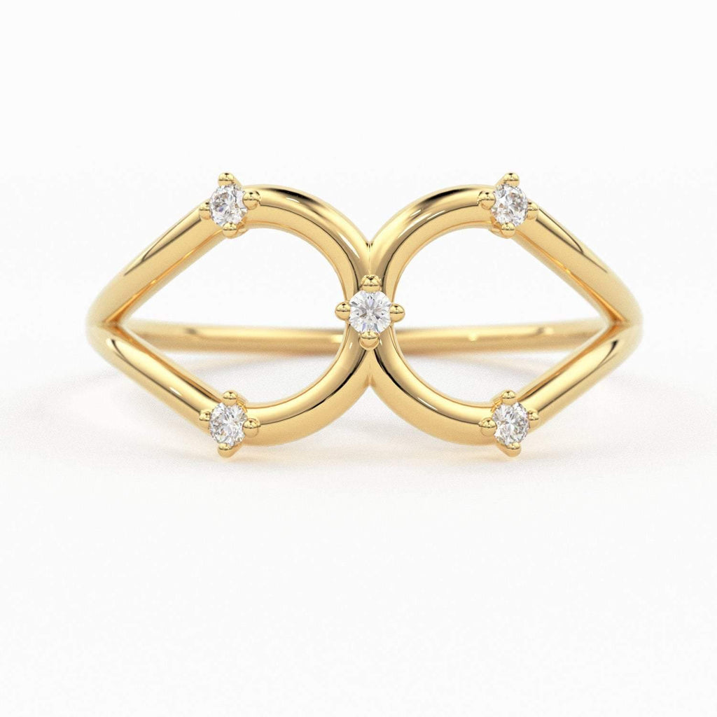 14K Double Loop Ring / Diamond Loop Ring / Double Ring / Two Rings in One / Double Pear / Statement Ring / Cocktail Ring - Jalvi & Co.