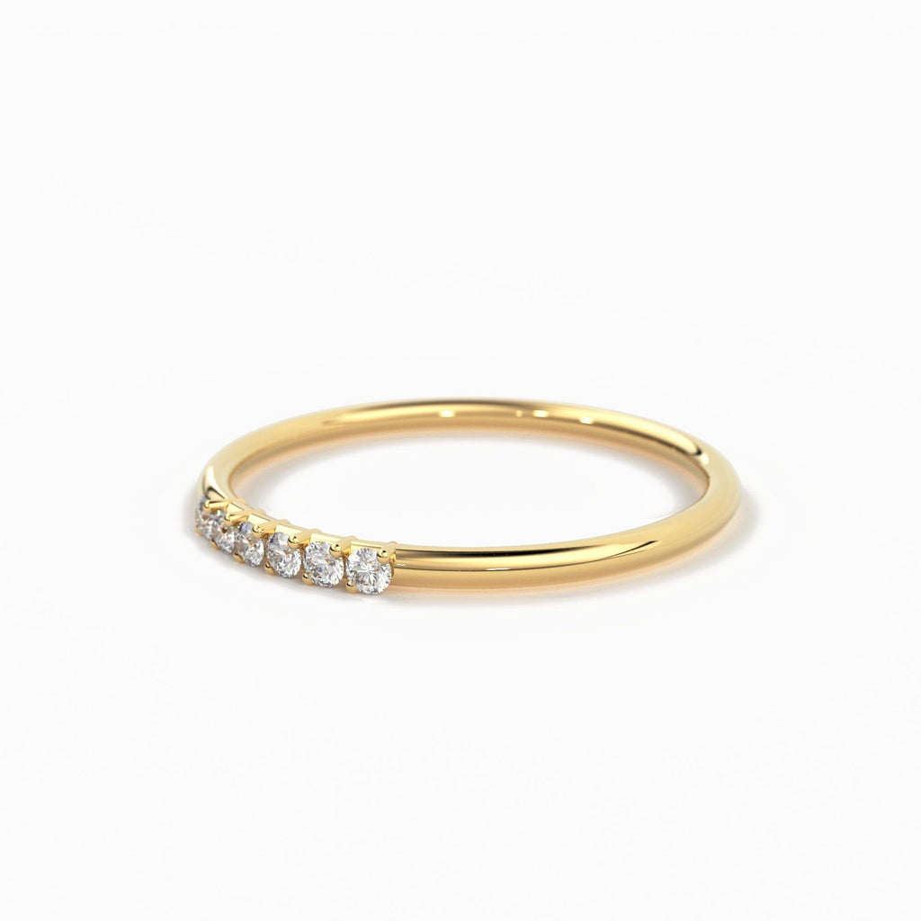 14k Gold 6 Stone Diamond Wedding Band / April Birthstone Ring / Thin Dainty Diamond Wedding Ring / Minimalist Stacking Ring - Jalvi & Co.