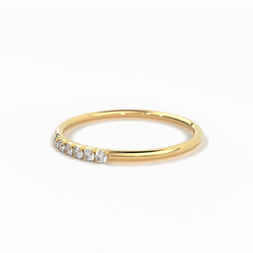 14k Gold 6 Stone Diamond Wedding Band / April Birthstone Ring / Thin Dainty Diamond Wedding Ring / Minimalist Stacking Ring - Jalvi & Co.