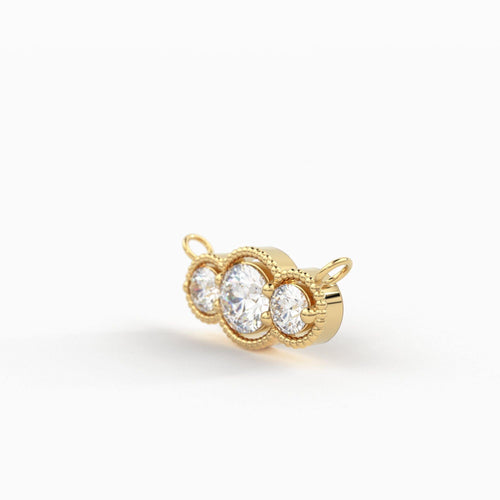 14k Gold Art Deco Chain Necklace for Women Trio Diamond Station / Also available in 14k Rose Gold and 14k White Gold / 3 Stone Charm Pendant - Jalvi & Co.