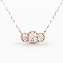 Load image into Gallery viewer, 14k Gold Art Deco Chain Necklace for Women Trio Diamond Station / Also available in 14k Rose Gold and 14k White Gold / 3 Stone Charm Pendant - Jalvi &amp; Co.