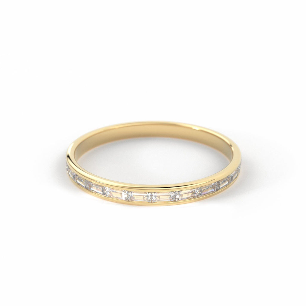 14K Gold Baguette Diamond Band / 2.0MM Thin Channel Set Diamond Ring / Half Eternity Stackable Ring / Diamond Wedding Ring / Minimalist Ring - Jalvi & Co.