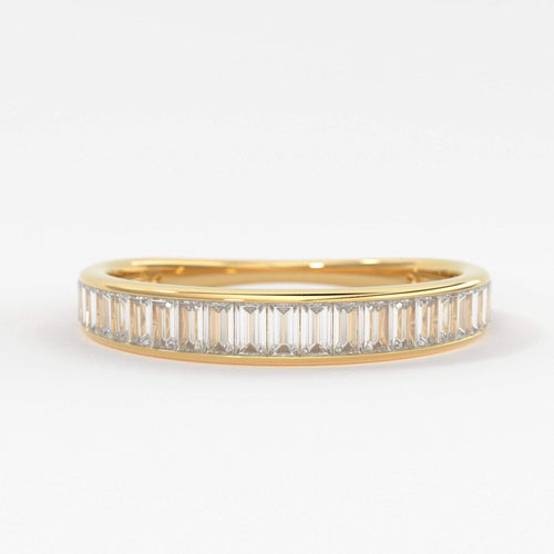 14K Gold Baguette Diamond Band / 3.0MM Thin Channel Set Diamond Ring / Half Eternity Stackable Ring / Diamond Wedding Ring / Minimalist Ring - Jalvi & Co.