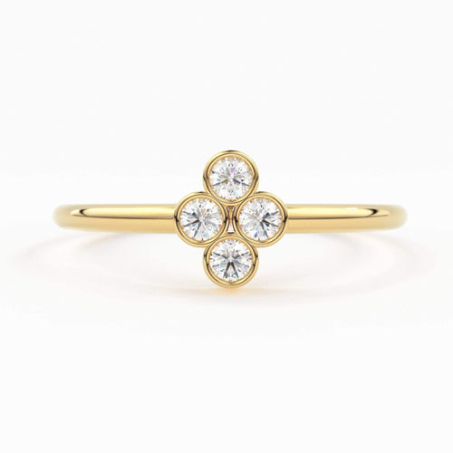 14k Gold Bezel Setting Diamond Ring / Dainty Diamond Ring / Thin Diamond Ring / Gold Diamond Ring / Four Stone Ring / Simple Diamond Ring - Jalvi & Co.