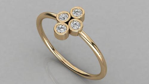 14k Gold Bezel Setting Diamond Ring / Dainty Diamond Ring / Thin Diamond Ring / Gold Diamond Ring / Four Stone Ring / Simple Diamond Ring - Jalvi & Co.