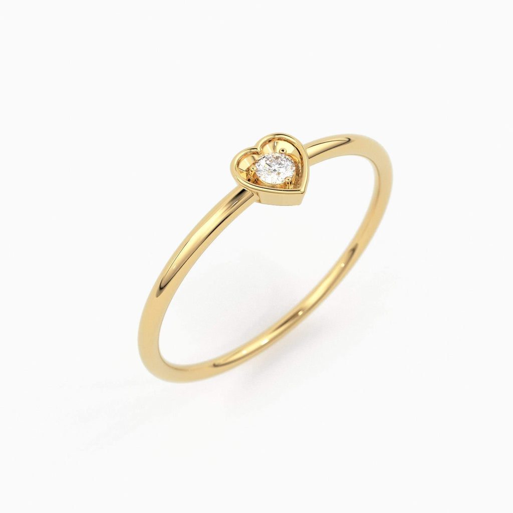 14K Gold Birthstone Heart Ring/ Solid Gold Ring/ January/ February/ March/ April/ May/ June/ July/ August/ September/ November/ December - Jalvi & Co.