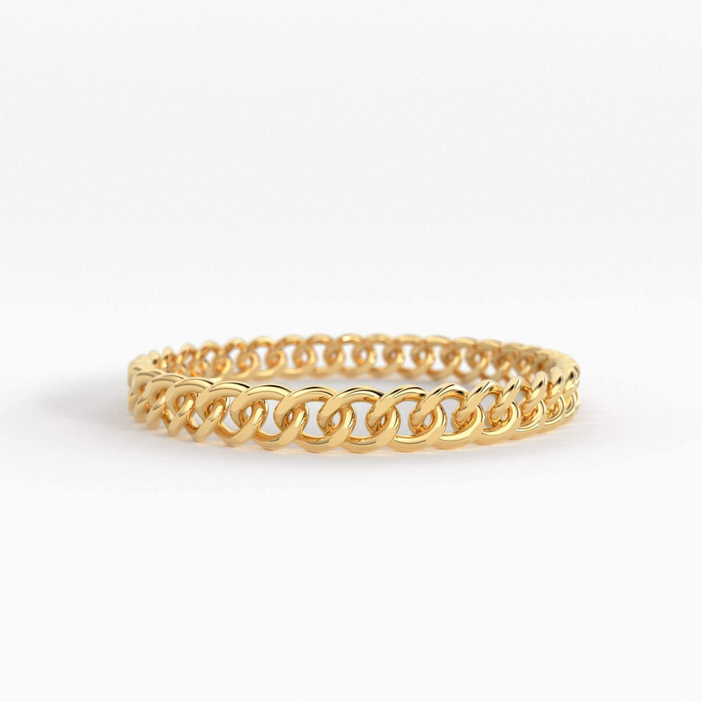 Curb Link Chain Ring, 14K White Gold Chain Ring, Chain Link