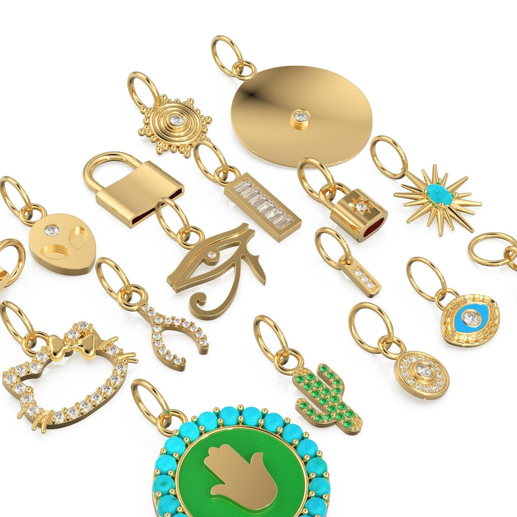 14K Gold, Diamond and Gemstone Mini Charm Pendants - Jalvi & Co.