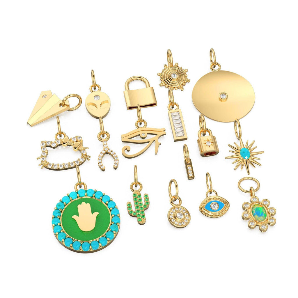 14K Gold, Diamond and Gemstone Mini Charm Pendants - Jalvi & Co.