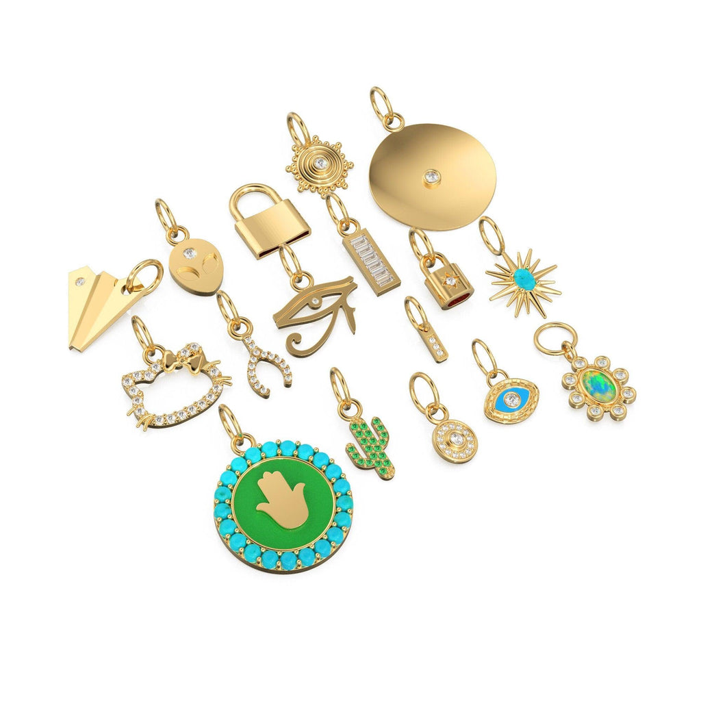 14K Gold, Diamond and Gemstone Mini Charm Pendants - Jalvi & Co.