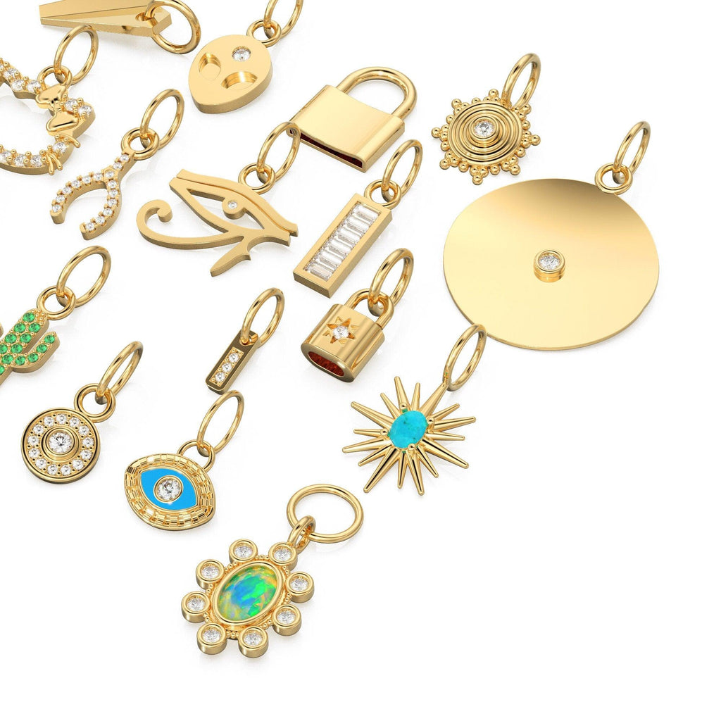 14K Gold, Diamond and Gemstone Mini Charm Pendants - Jalvi & Co.