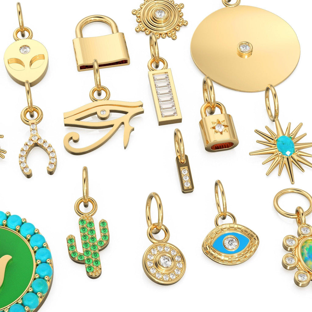 14K Gold, Diamond and Gemstone Mini Charm Pendants - Jalvi & Co.