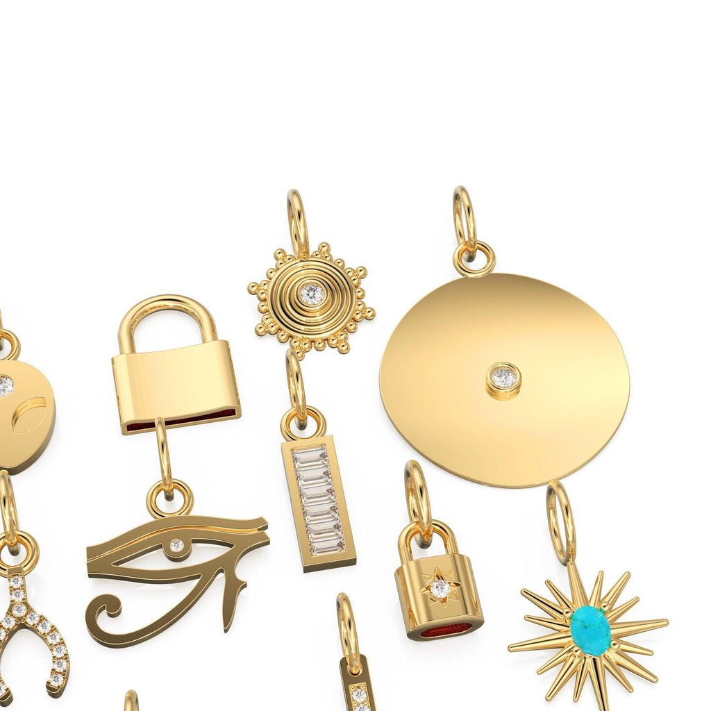 14K Gold, Diamond and Gemstone Mini Charm Pendants - Jalvi & Co.