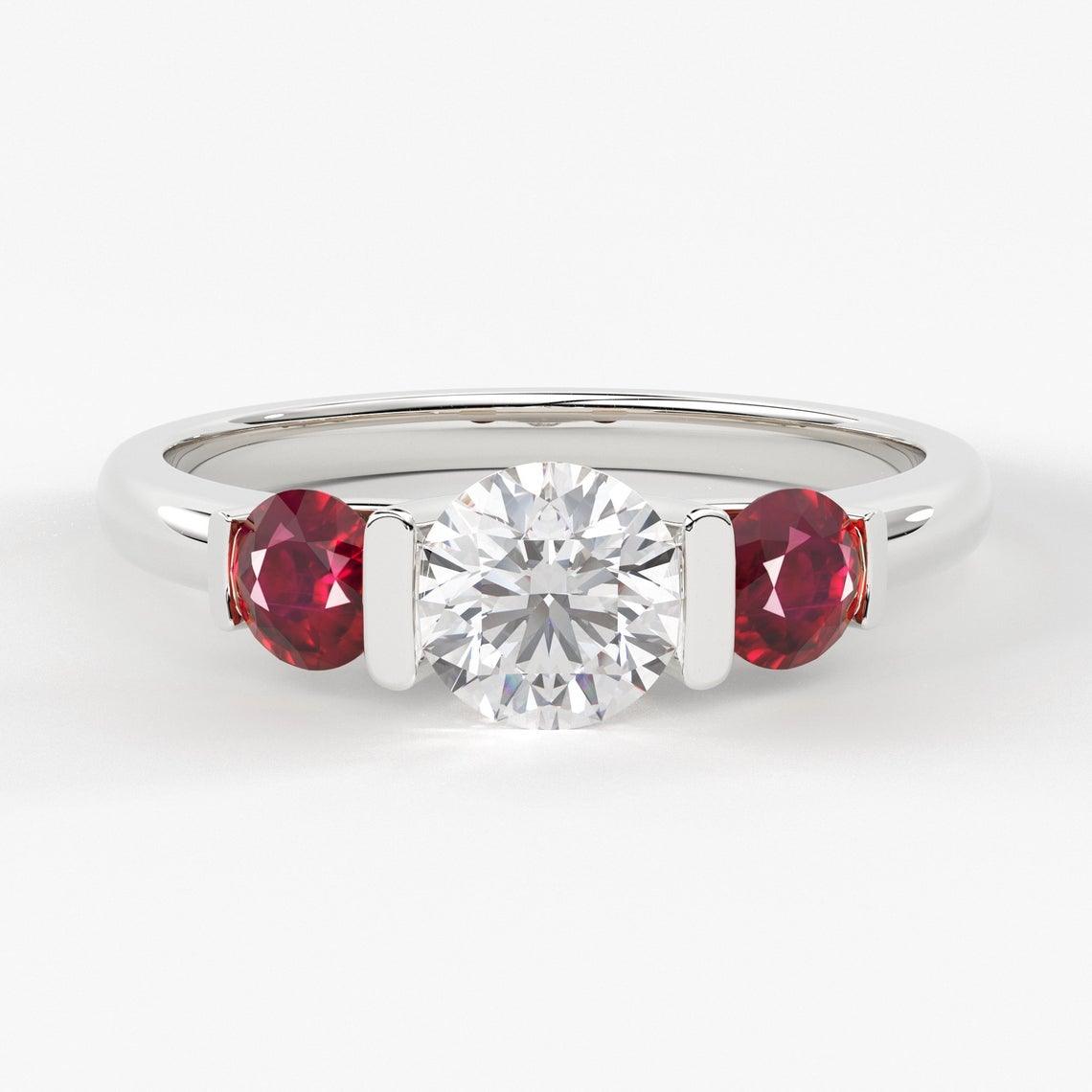 1.35 CT Pear Cut Natural Ruby and Diamonds in 14k White gold Curved Ring –  ASSAY
