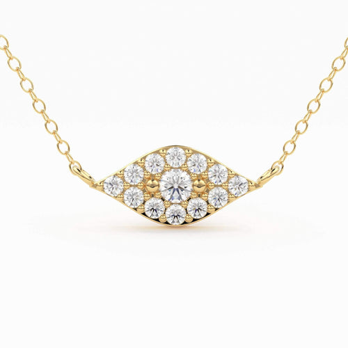 14k Gold Diamond Evil Eye Necklace / 14k Gold Necklace / Diamond Necklace / Good Luck Necklace / Protection Charm / Evil Eye Pave Pendant - Jalvi & Co.