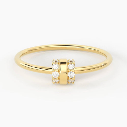 14k Gold Diamond Wedding Band/ Yellow Gold Micro Pave Diamond Wedding Band/ Thin Diamond Wedding Ring/ Diamond Band - Jalvi & Co.