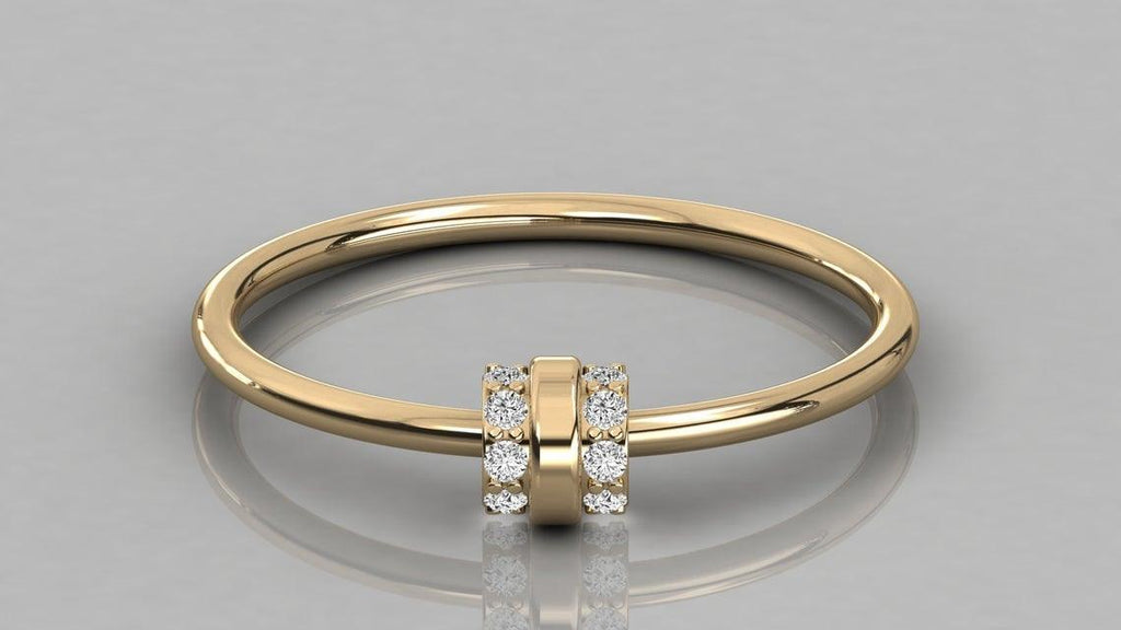 14k Gold Diamond Wedding Band/ Yellow Gold Micro Pave Diamond Wedding Band/ Thin Diamond Wedding Ring/ Diamond Band - Jalvi & Co.