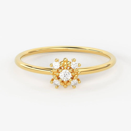 14k Gold Diamond Wedding Ring / Floral Gold Ring with Diamonds / Pave Ring / Minimalist Stacking Ring - Jalvi & Co.