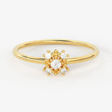 14k Gold Diamond Wedding Ring / Floral Gold Ring with Diamonds / Pave Ring / Minimalist Stacking Ring